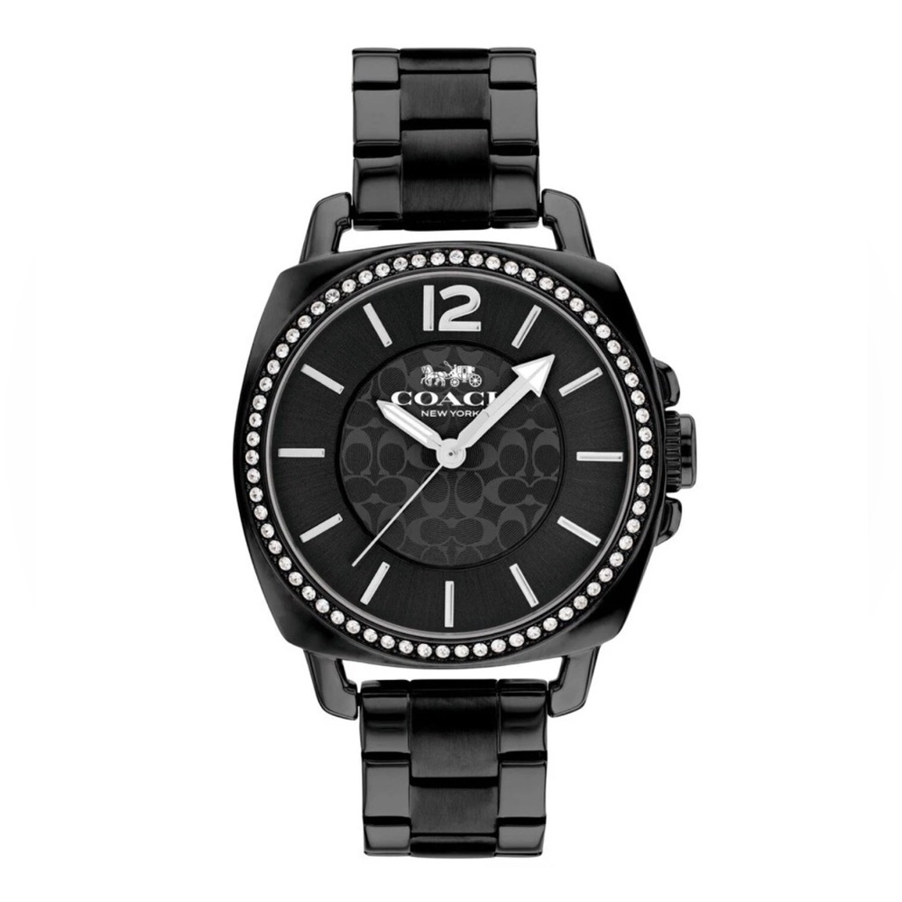 New Coach Boyfriend  Black Metal Band Crystal Dial Watch 14503984